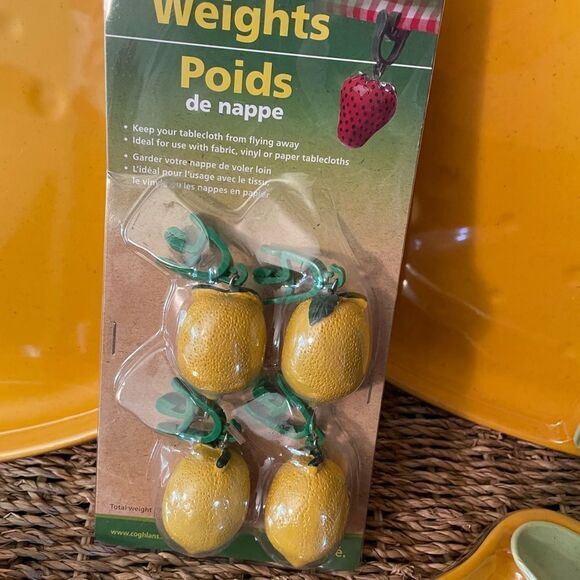 Bamboo Melamine Lemon Plate Green Leaf Side Dish & Lemon Weighted Tablecloth set - Picture 6 of 13